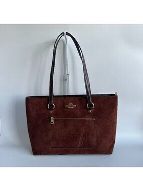 Coach Station Tote Bag Vintage Brown Suede & Leather Trim Style CCC77